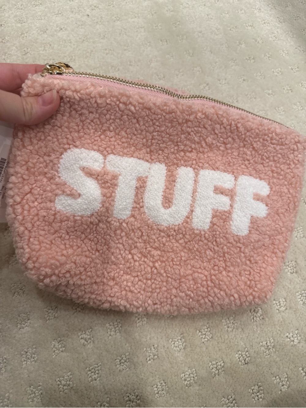 The Darling Effect Pink Sherpa “STUFF” Cosmetic Bag Plush Makeup Pouch NWT